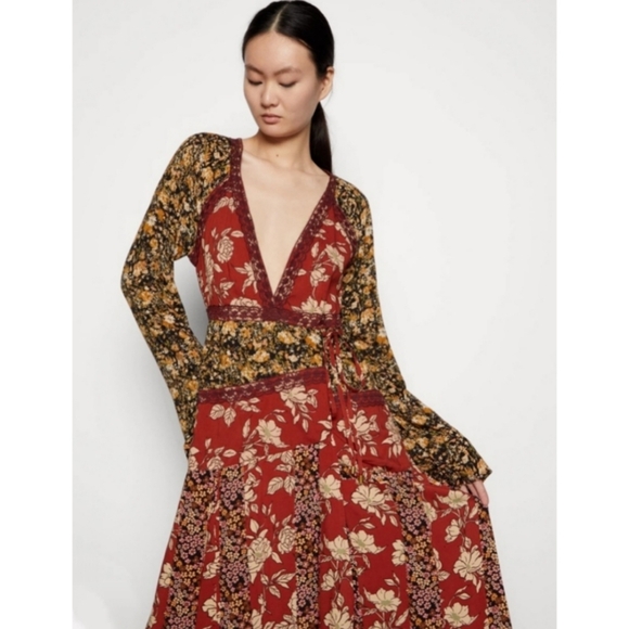 Free People Tilda Wrap Dress in Neutral Combo - Picture 3 of 11